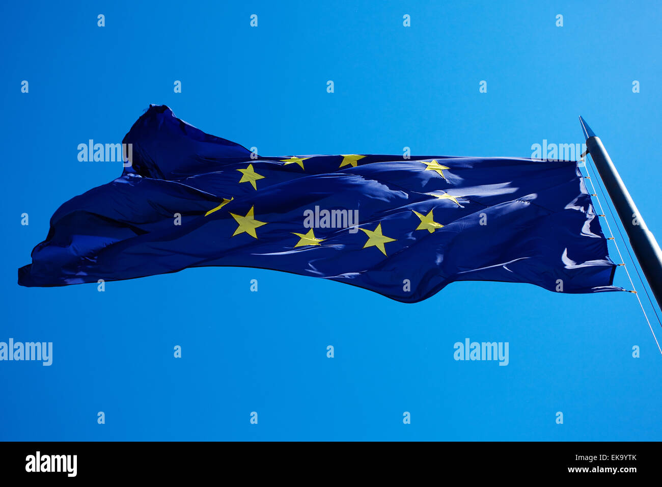 Flag of the European Union against the blue sky Stock Photo