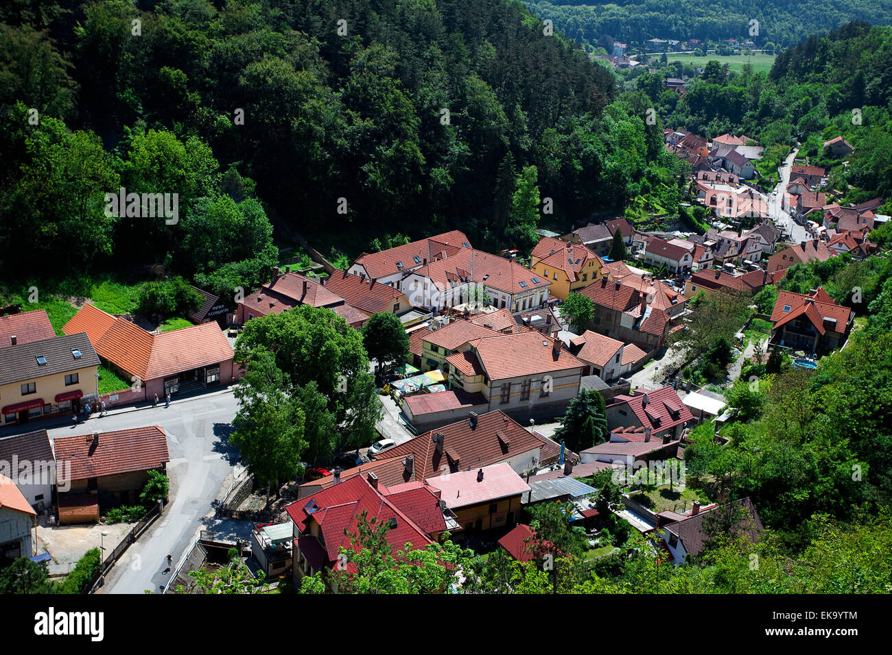 mountain village in the valley view from above Stock Photo - Alamy