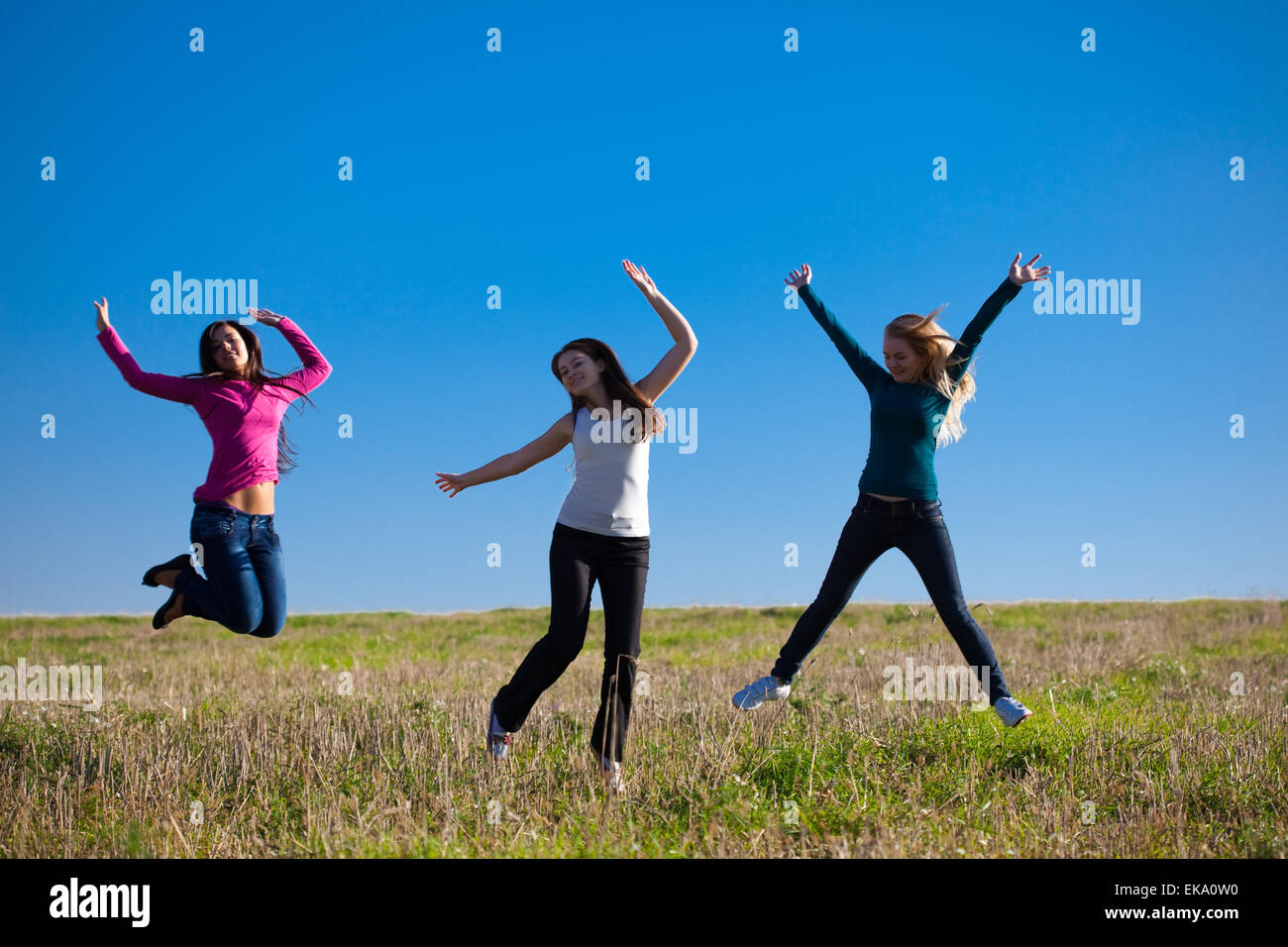 Woman jumping for joy autumn hi-res stock photography and images - Alamy