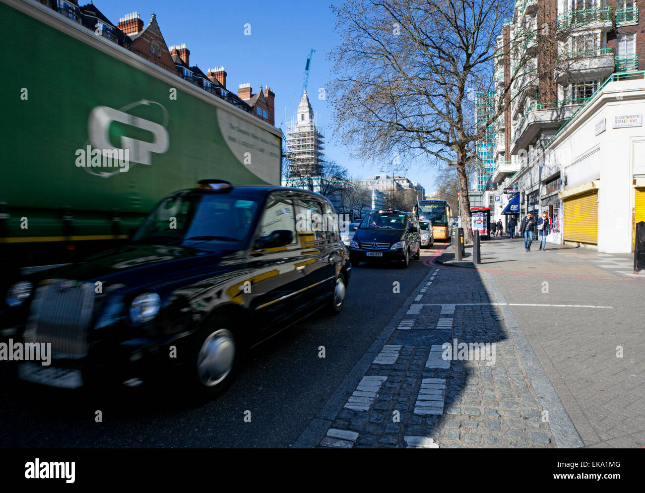 Junction of Marylebone Road and Glentworth Street one of worst places in London for traffic pollution Stock Photo