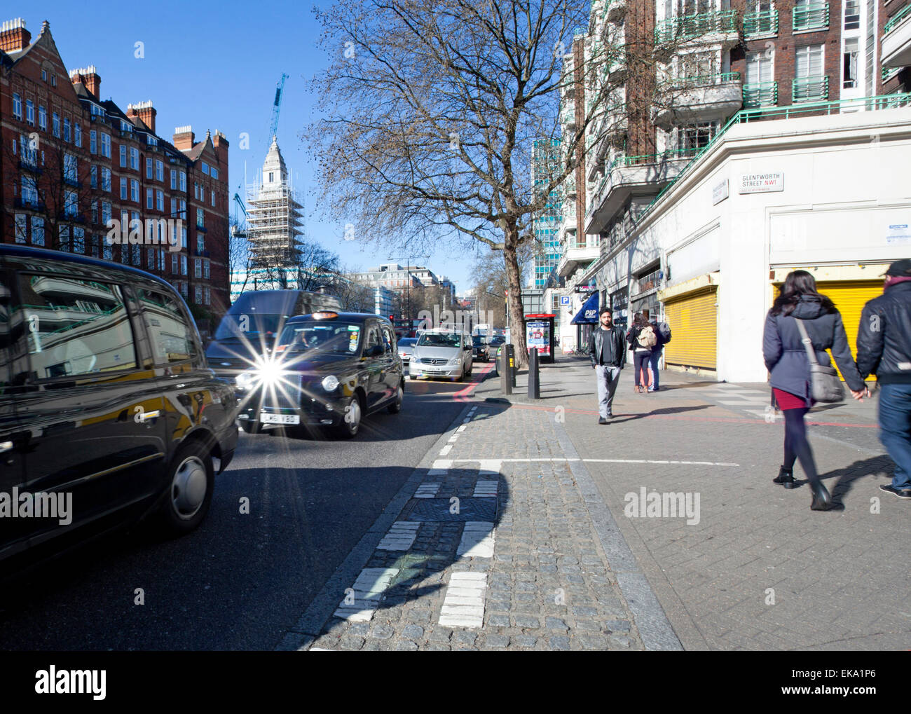 Junction of Marylebone Road and Glentworth Street one of worst places in London for traffic pollution Stock Photo