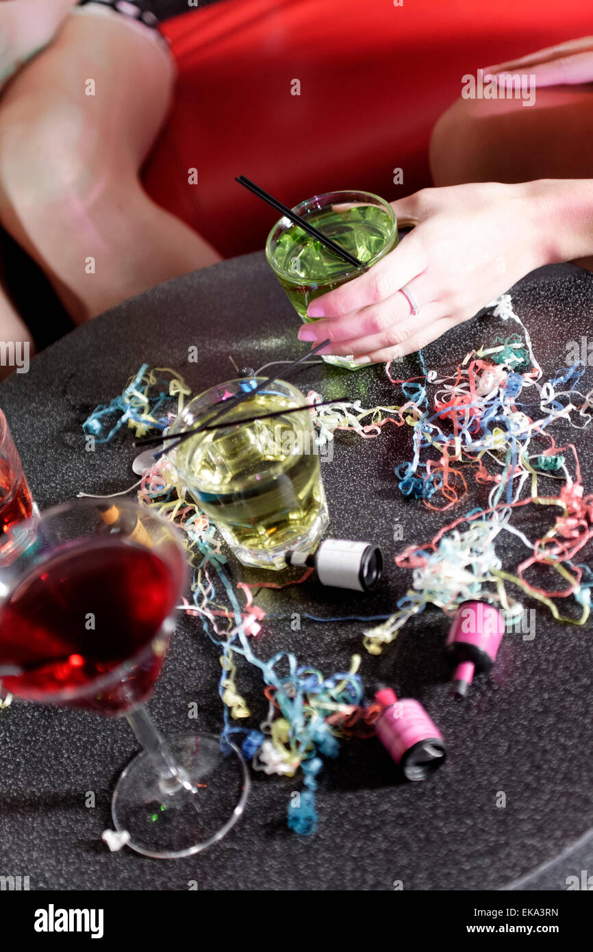 Party streamers on a table with drinks Stock Photo Alamy