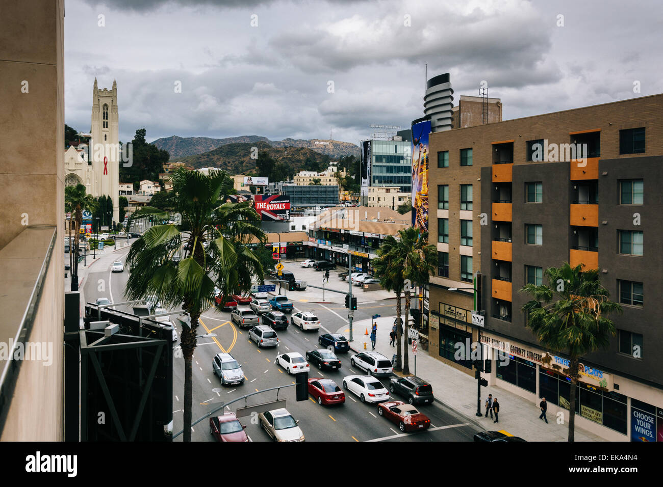 View of Highland Avenue, in Hollywood, Los Angeles, California Stock