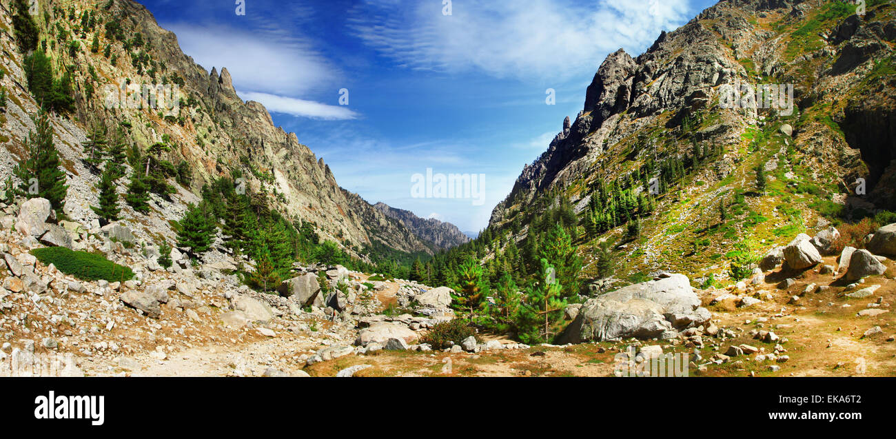 scenic nature of Corsica islands. Trekking in mountains Stock Photo