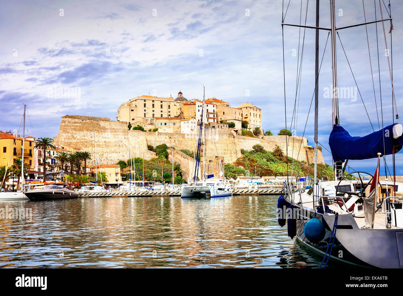 Corsica, Calvi. view with marina and old fortress Stock Photo