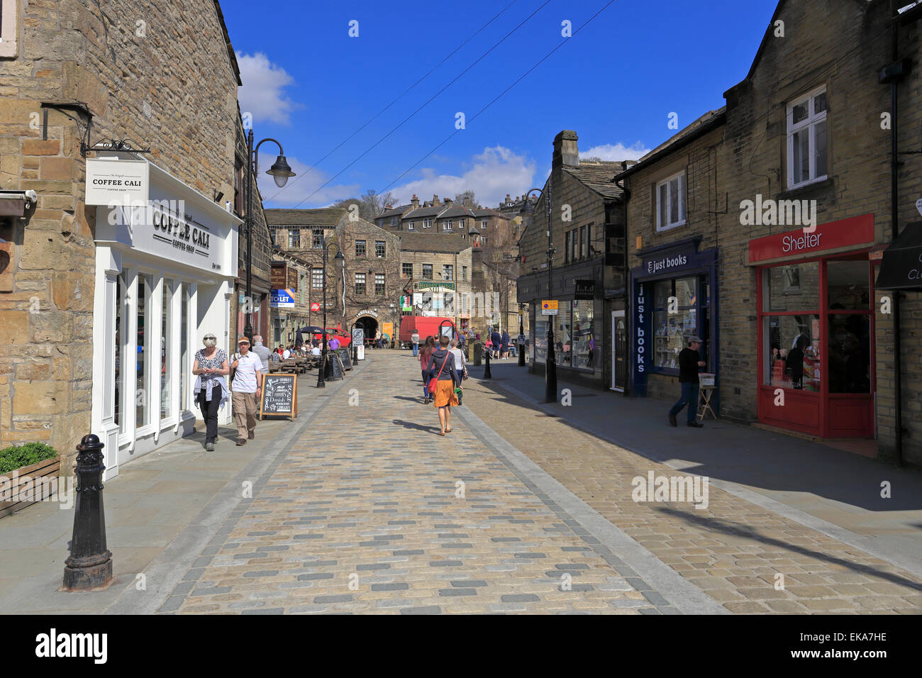 Tourists in Bridge Gate, Hebden Bridge, West Yorkshire, England, UK Stock Photo Alamy