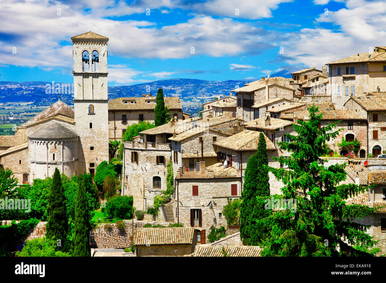 view of medieval Assisi. Umbria Italy Stock Photo