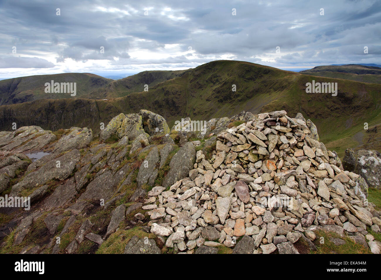 View over the summit of Kidsty Pike fell, Lake District National Park, Cumbria County, England, UK. Stock Photo