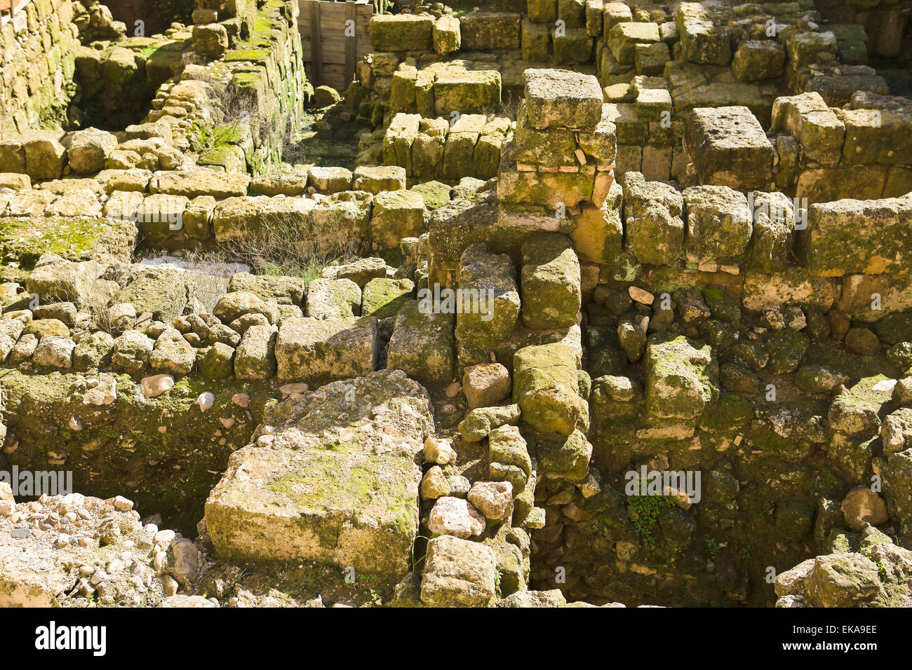 Roman remains close to the Gardens at the Alcazar de los Reyes Cristianos in Cordoba, Spain Stock Photo