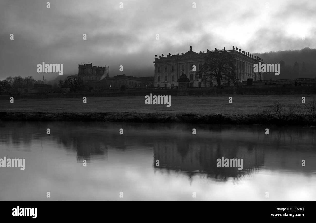 Moody morning at Chatsworth House near Bakewell in the Peak District, Derbyshire England UK Stock Photo
