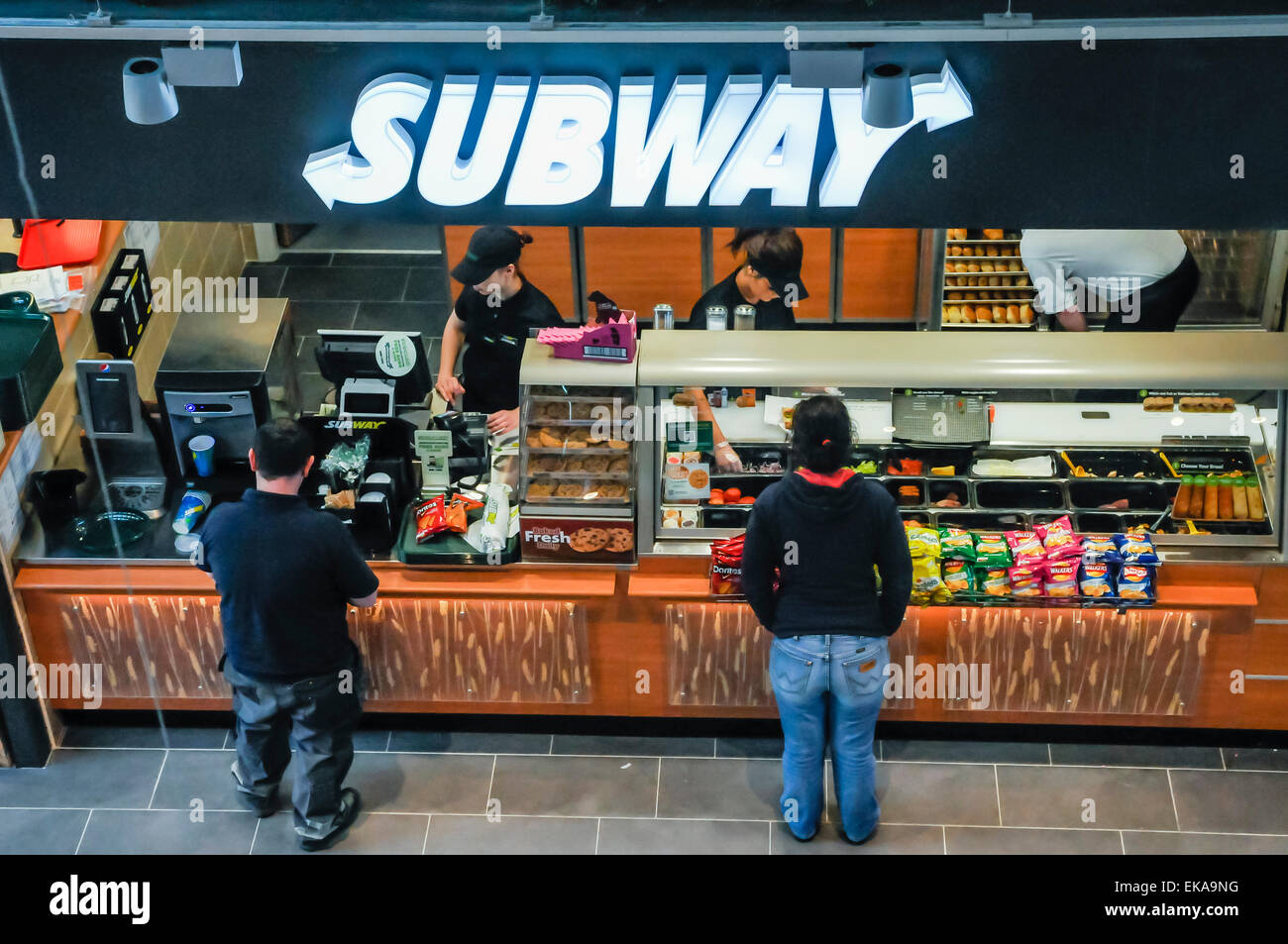 Subway sandwich and salad bar at a motorway service station Stock Photo