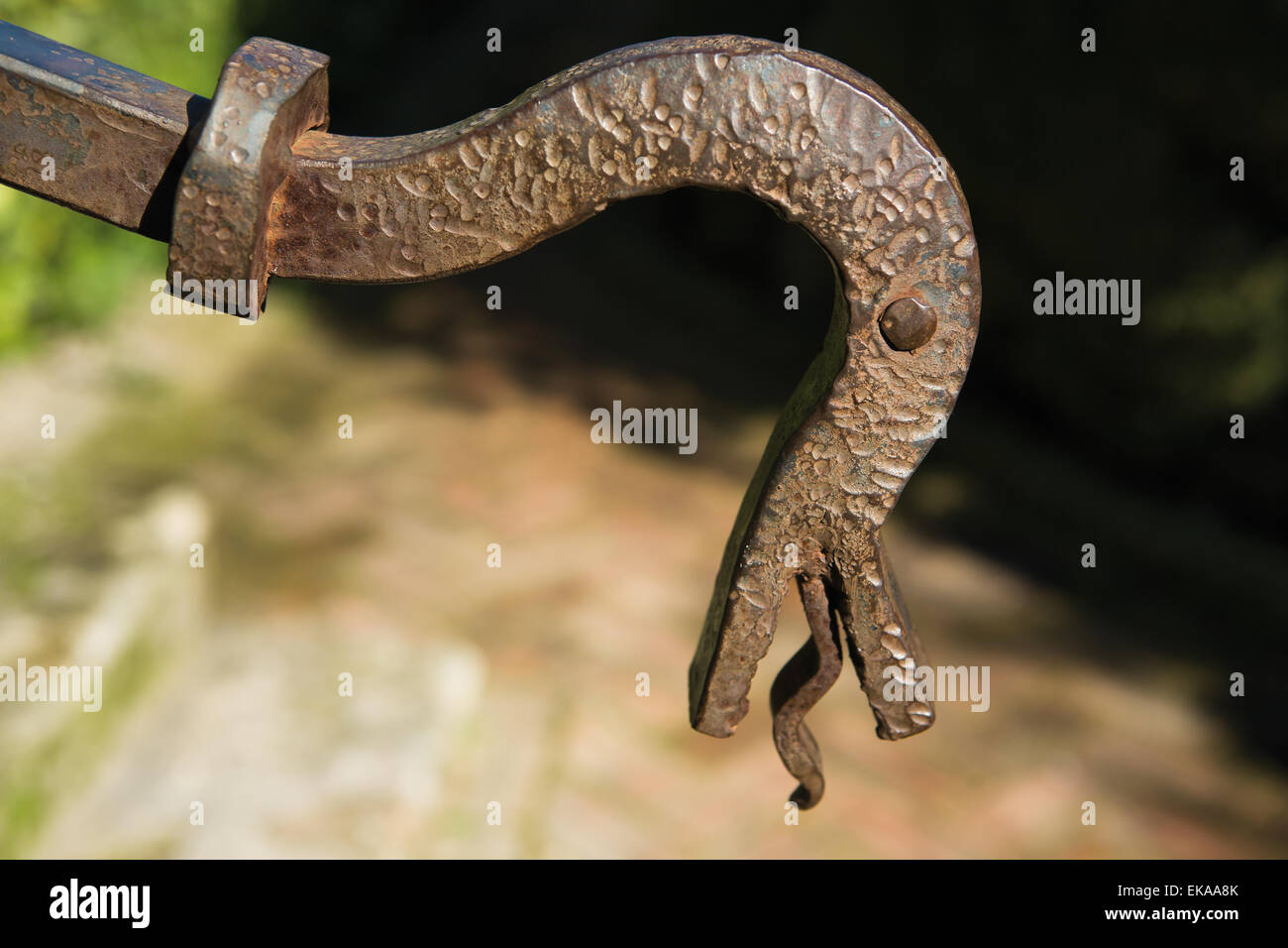 Nice wrought iron handicraft dragon head end-piece for stair rail, Cordoba, Spain Stock Photo