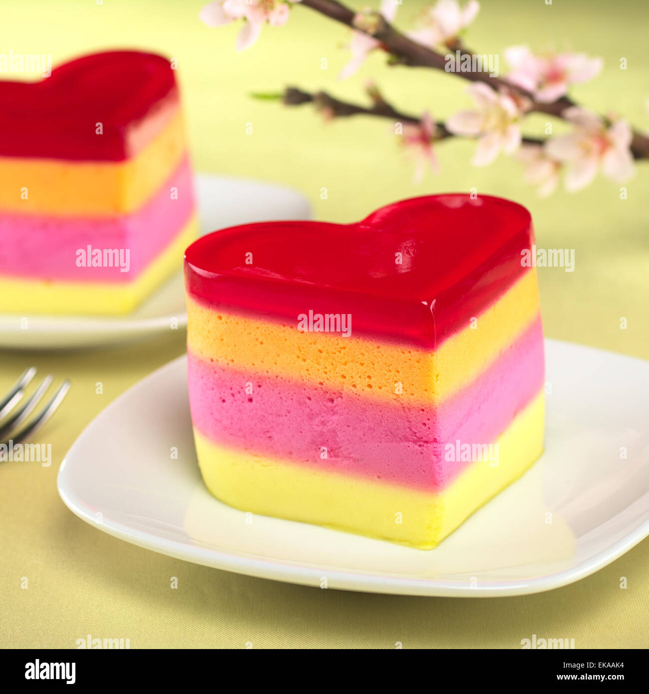 Colorful Peruvian heartshaped jellypudding cakes called Torta Helada