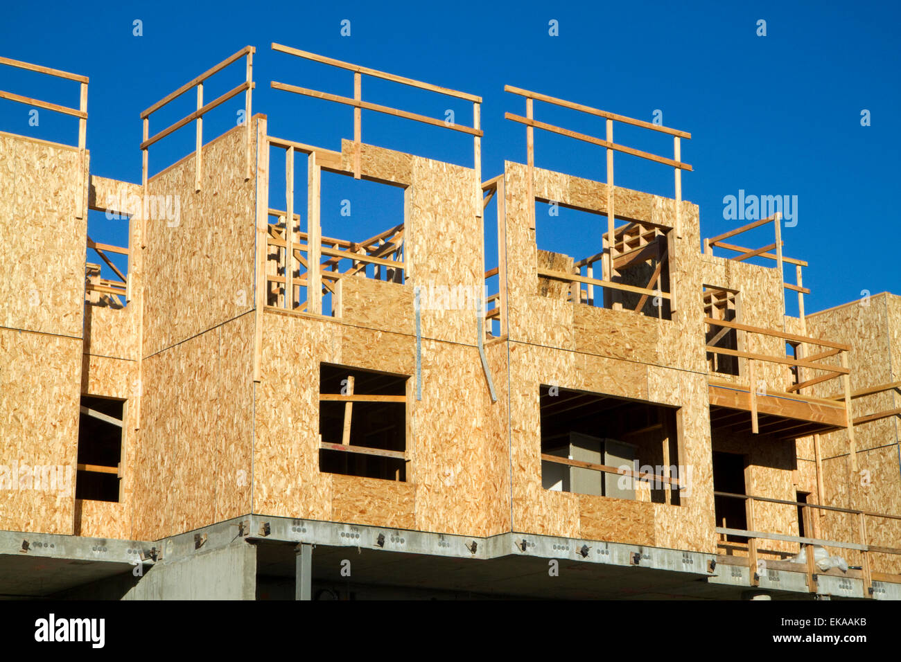 Wood construction of a new apartment building in Boise, Idaho, USA. Stock Photo