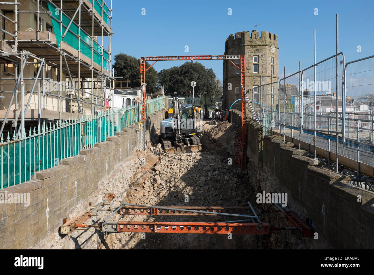 Construction or building work for the new Educational and Visitor Facilities at entrance to Clevedon Pier in Somerset Stock Photo