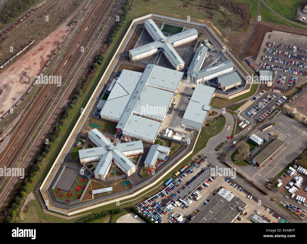 aerial view of HM Prison Peterborough, Category B prisons Stock Photo