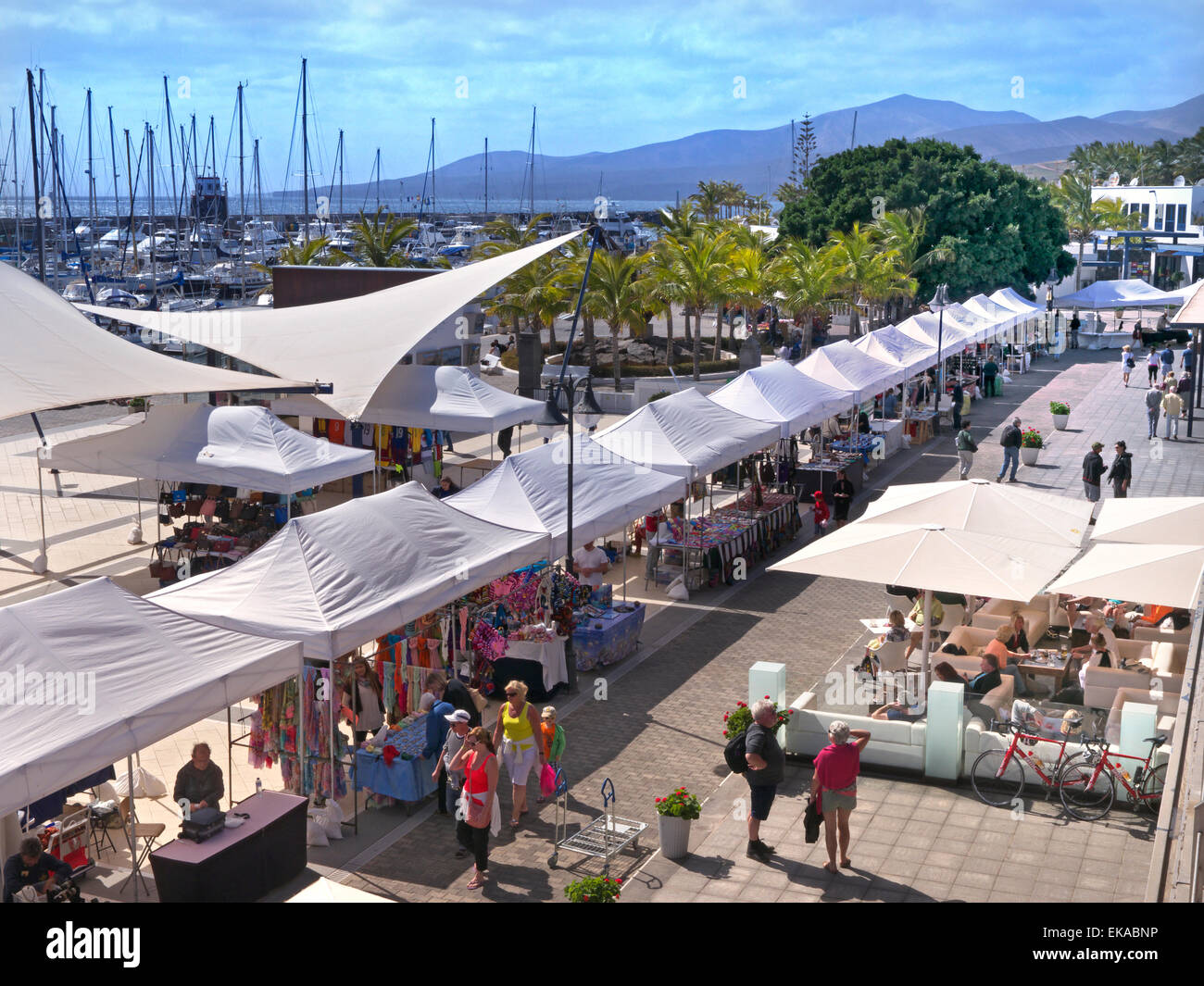 Puerto Calero market port Marina resort Lanzarote Canary Islands Spain Stock Photo