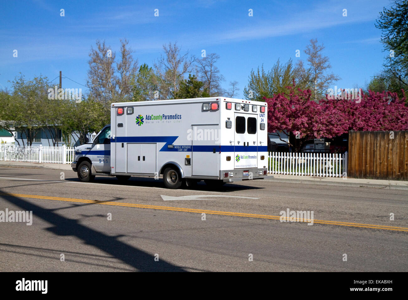 Ada County EMS ambulance responding to a medical emergency in Boise