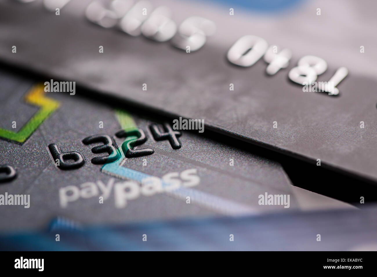 Illustrative editorial photo of credit cards with touch free paypass ...