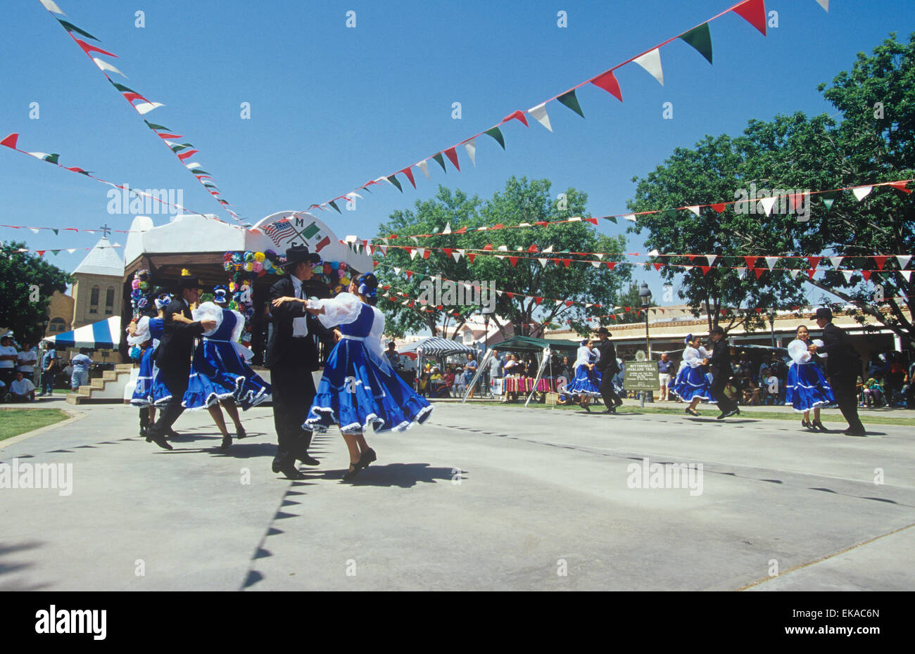 The old Mesilla Plaza is the scene of frequent fiestas and celebrations, Mesilla, New Mexico, USA. Stock Photo