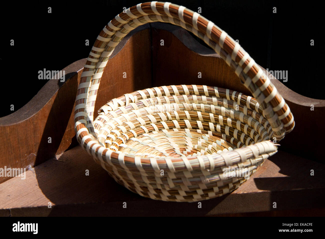 Sweetgrass handwoven basket in Charleston, South Carolina, USA Stock