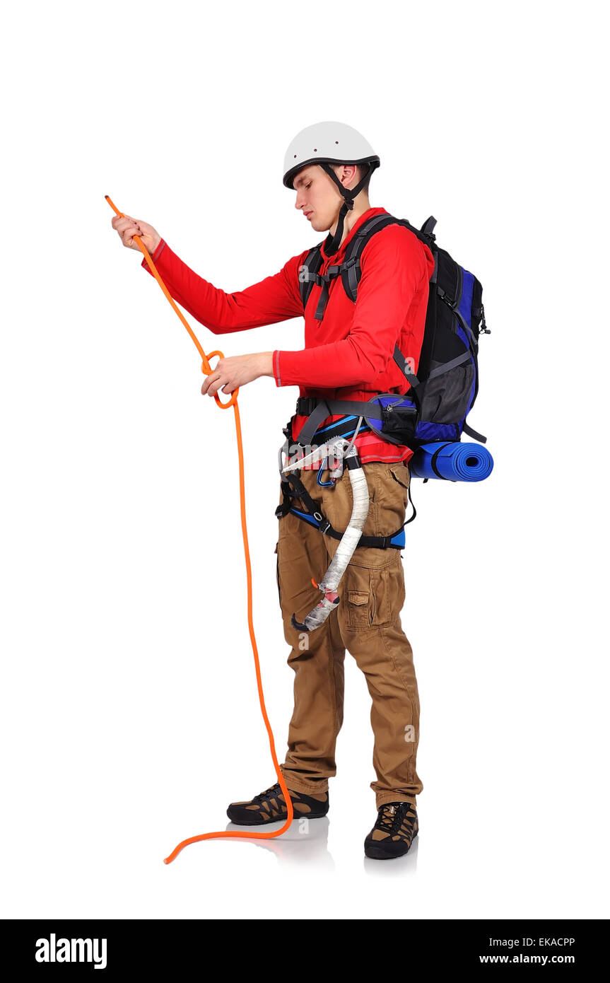 hiker with rope on a white background Stock Photo - Alamy