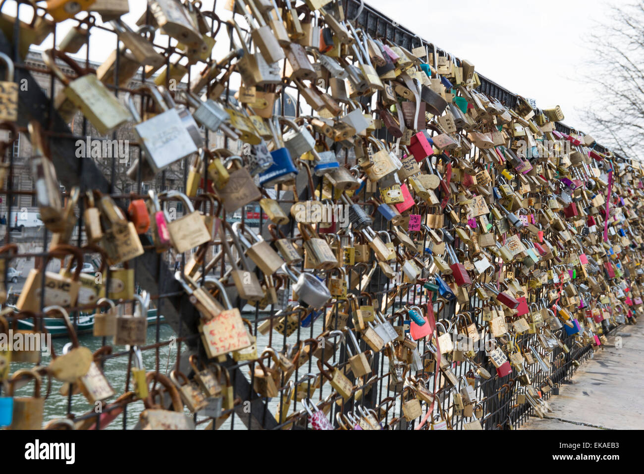 Love locks on Pont Neuf in Paris, France EU Stock Photo
