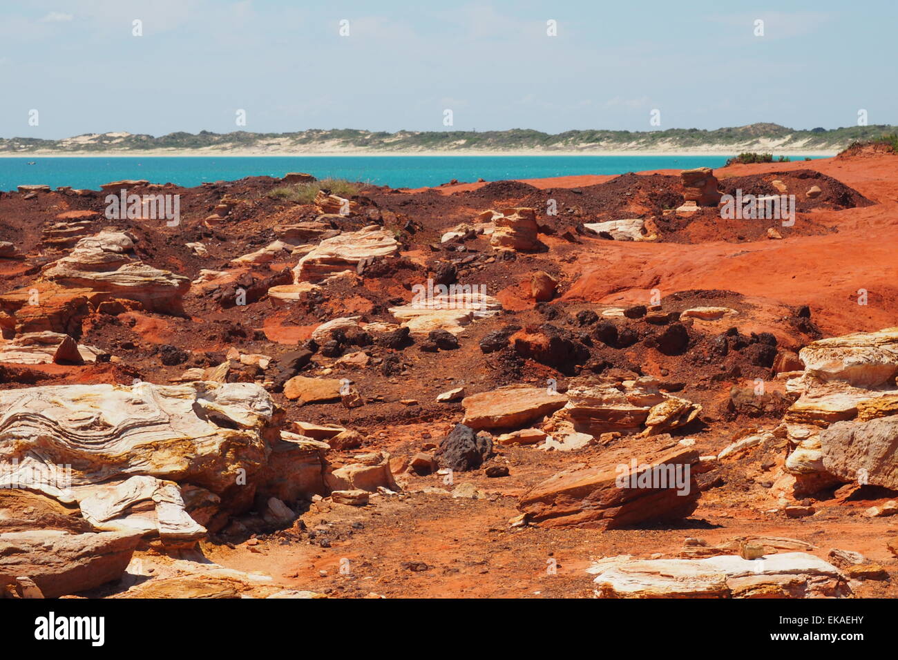 Pindan red rocks at Gantheaume Point Broome, Western Australia. Stock Photo