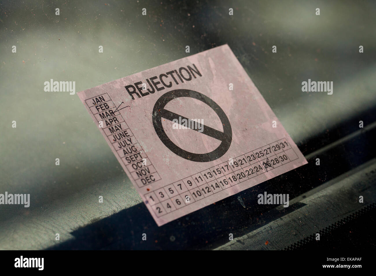 Car safety inspection rejection sticker - Virginia USA Stock Photo