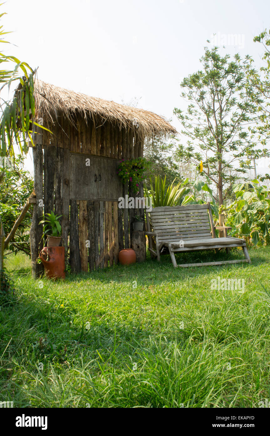 seat welcome wooden decoration outdoor Stock Photo