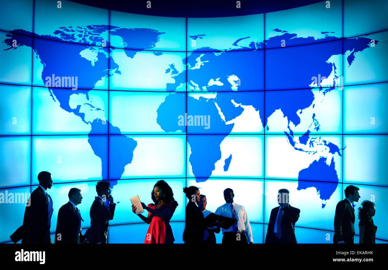 Silhouette Global Business People Meeting Concept Stock Photo