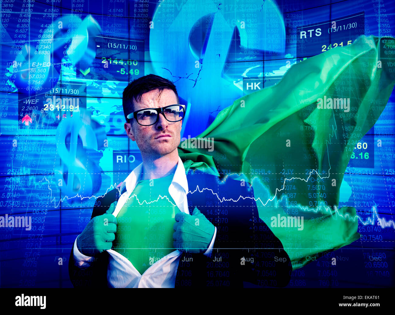 Superhero Businessman Stock Exchange Finance Concept Stock Photo