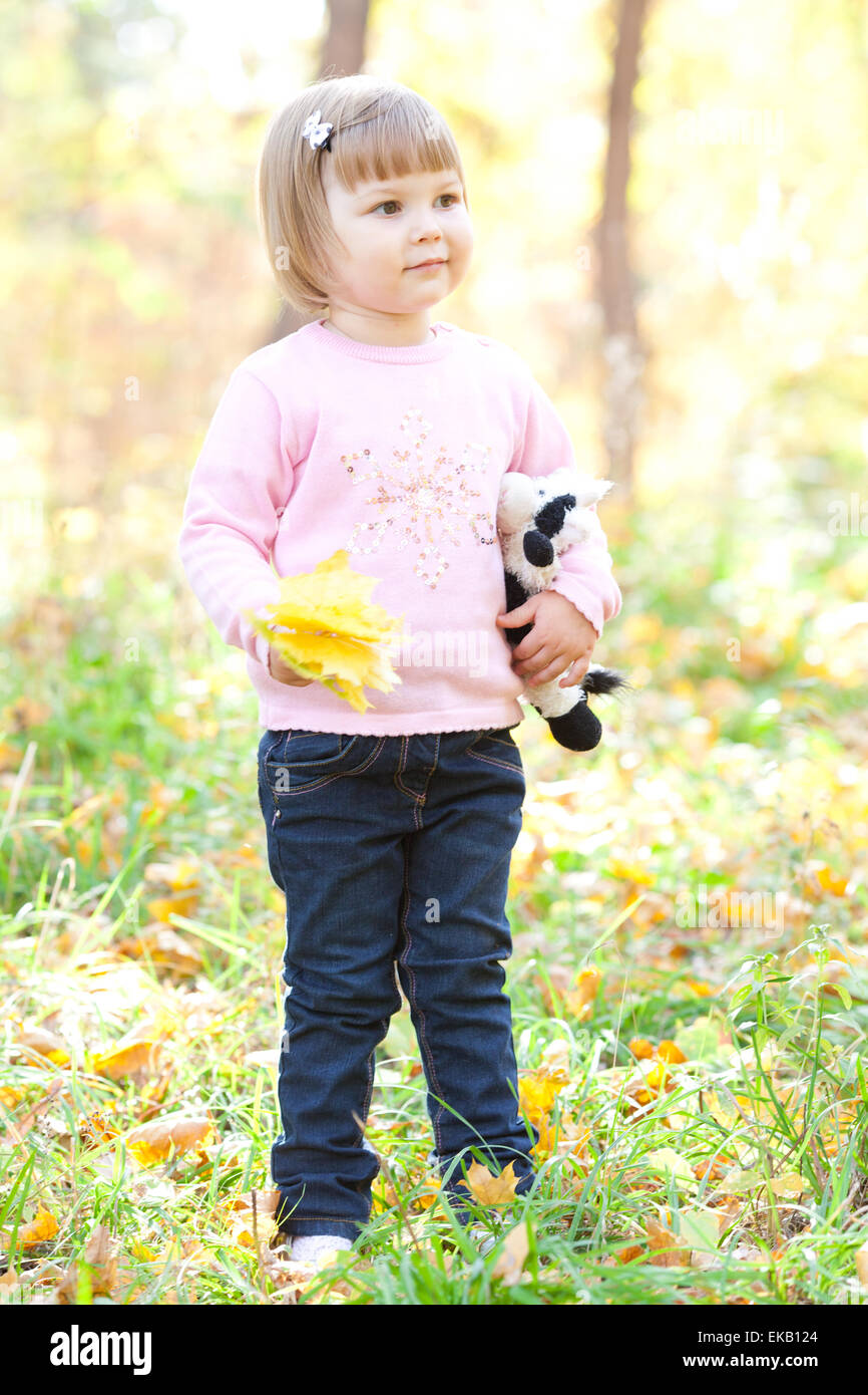 beautiful little girl on the autumn forest Stock Photo - Alamy
