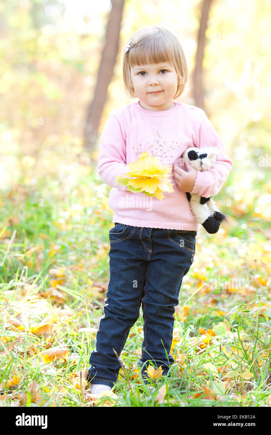 beautiful little girl on the autumn forest Stock Photo - Alamy