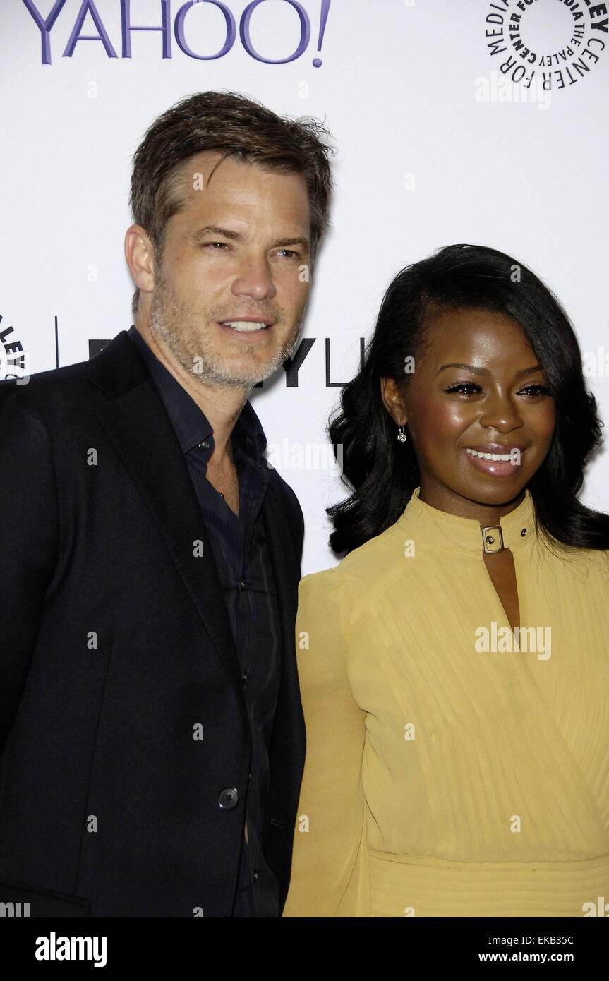 Los Angeles, CA, USA. 8th Apr, 2015. Timothy Olyphant, Erica Tazel at arrivals for The Paley Center For Media Presents An Evening with FX'S JUSTIFIED, The Paley Center for Media, Los Angeles, CA April 8, 2015. Credit:  Michael Germana/Everett Collection/Alamy Live News Stock Photo