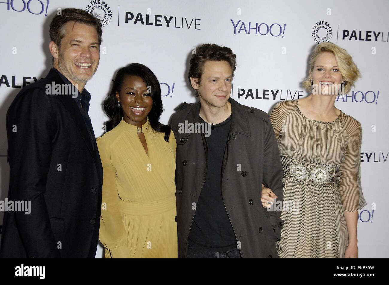 Los Angeles, CA, USA. 8th Apr, 2015. Timothy Olyphant, Erica Tazel, Jacob Pitts, Joelle Carter at arrivals for The Paley Center For Media Presents An Evening with FX'S JUSTIFIED, The Paley Center for Media, Los Angeles, CA April 8, 2015. Credit:  Michael Germana/Everett Collection/Alamy Live News Stock Photo