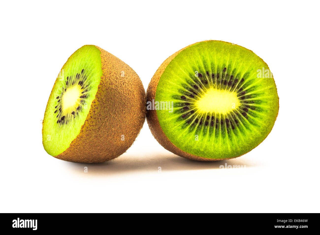 Cross section of Kiwi Fruit on white background Stock Photo