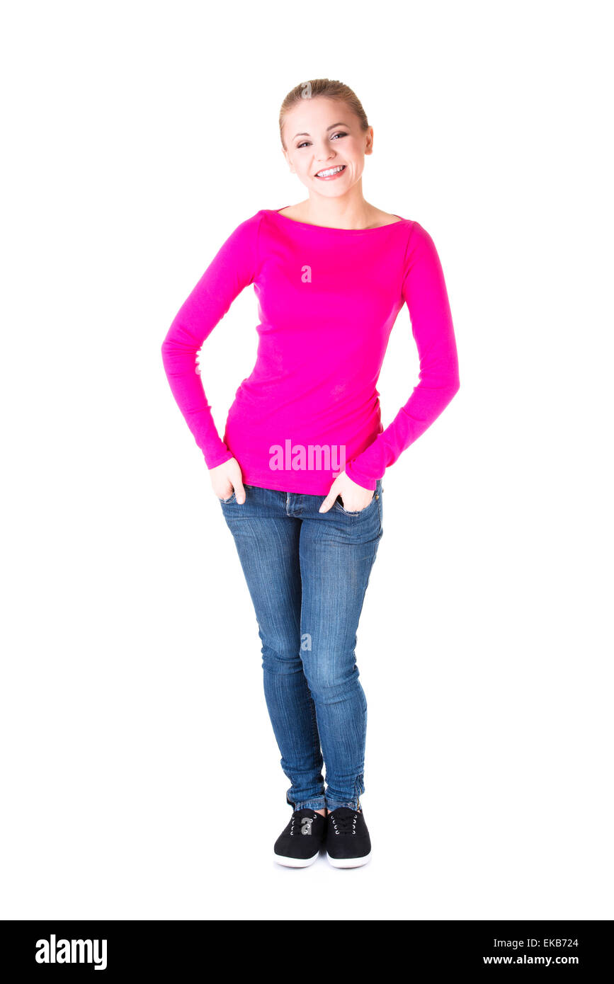 Happy blond student girl Stock Photo - Alamy