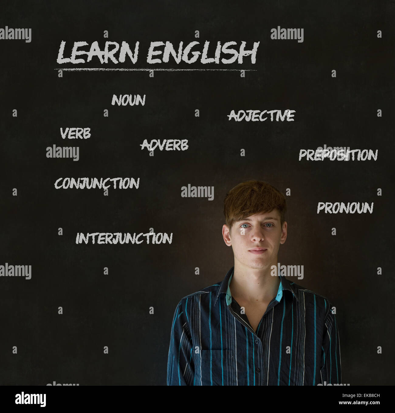 Learn English teacher with chalk background Stock Photo