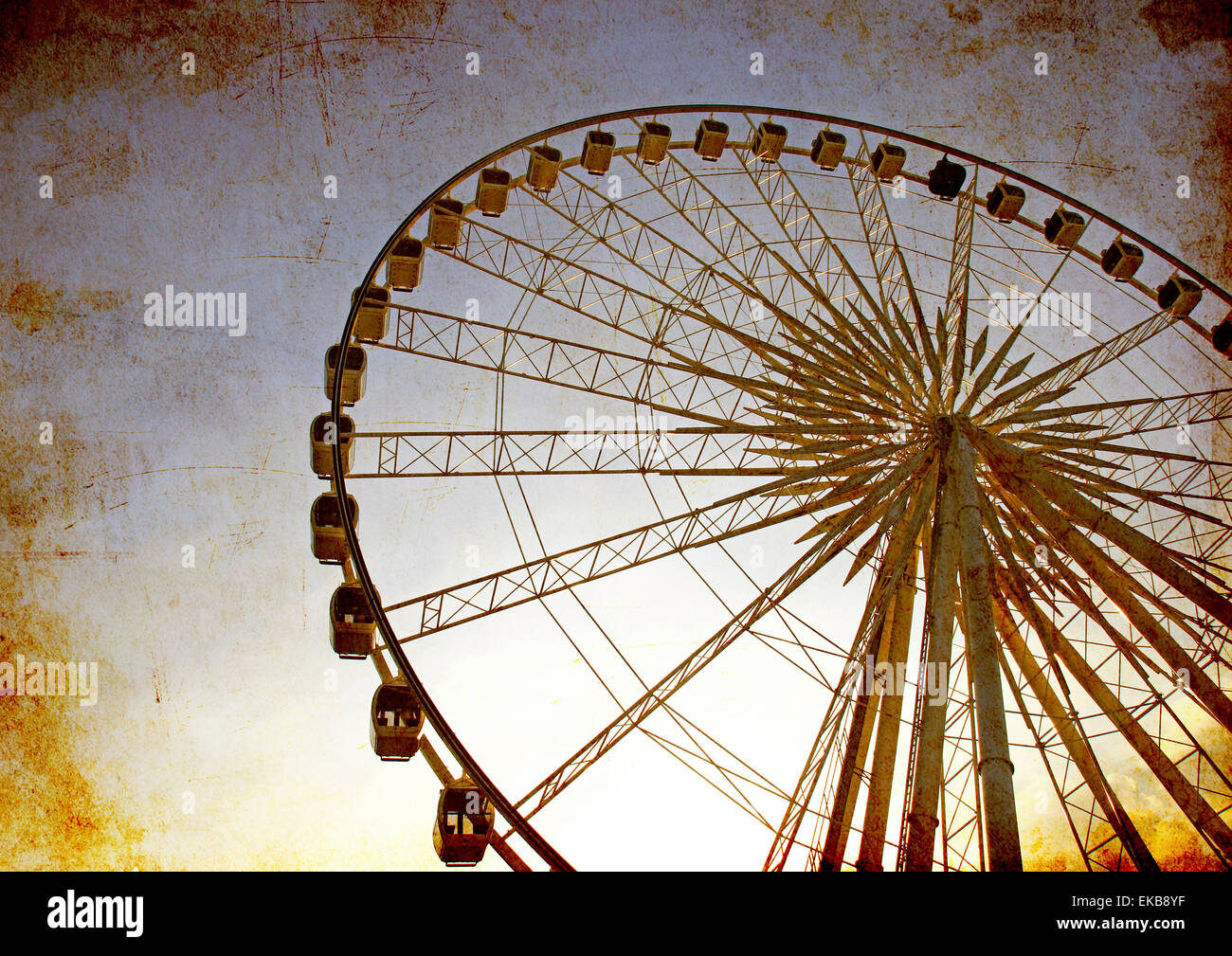Ferris wheel with blue sky, photo in old image style Stock Photo