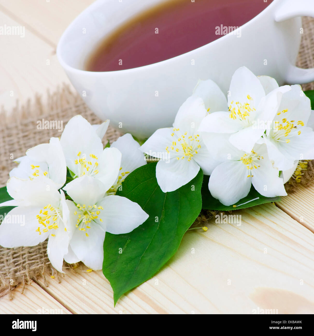 Cup of jasmine tea and jasmine flowers Stock Photo Alamy