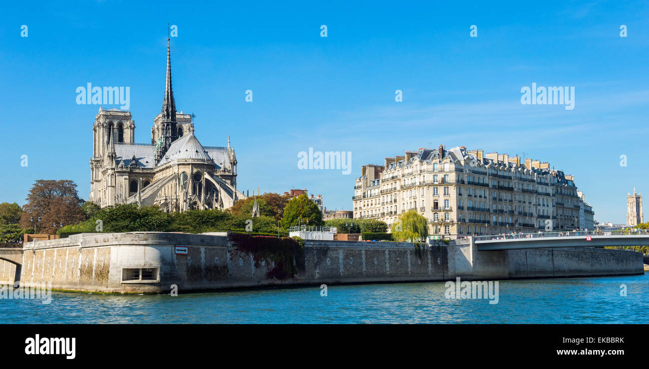 Notre-Dame Cathedral and Ile de la Cite, Paris, France, Europe Stock Photo