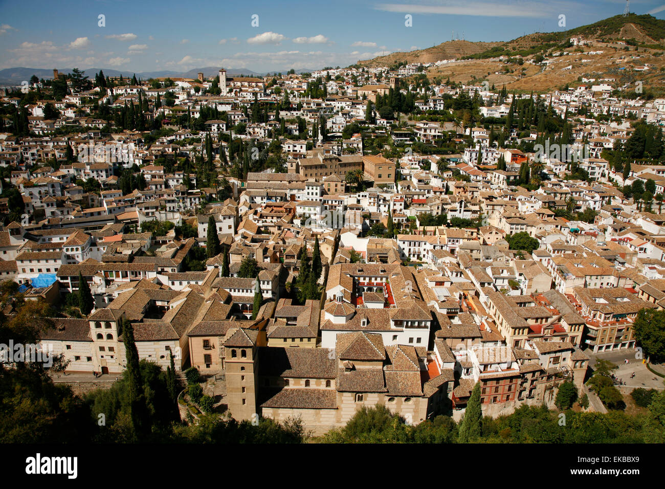 View over Granada from the Alcazaba, Alhambra Palace, Granada, Andalucia, Spain, Europe Stock Photo