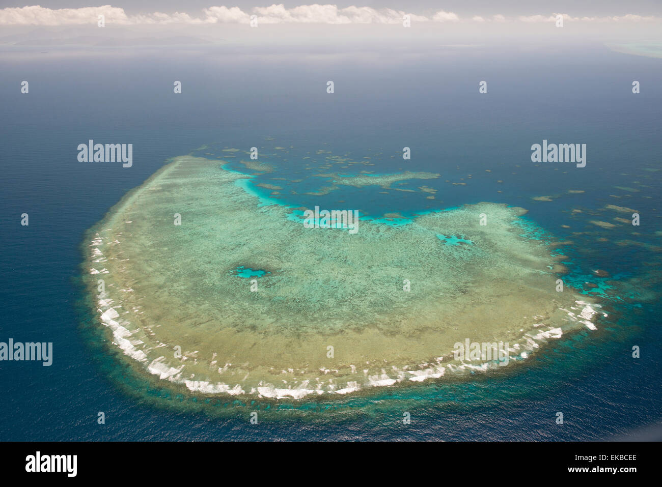 Aerial photography of coral reef formations of the Great Barrier Reef, UNESCO, near Cairns, North Queensland, Australia, Pacific Stock Photo