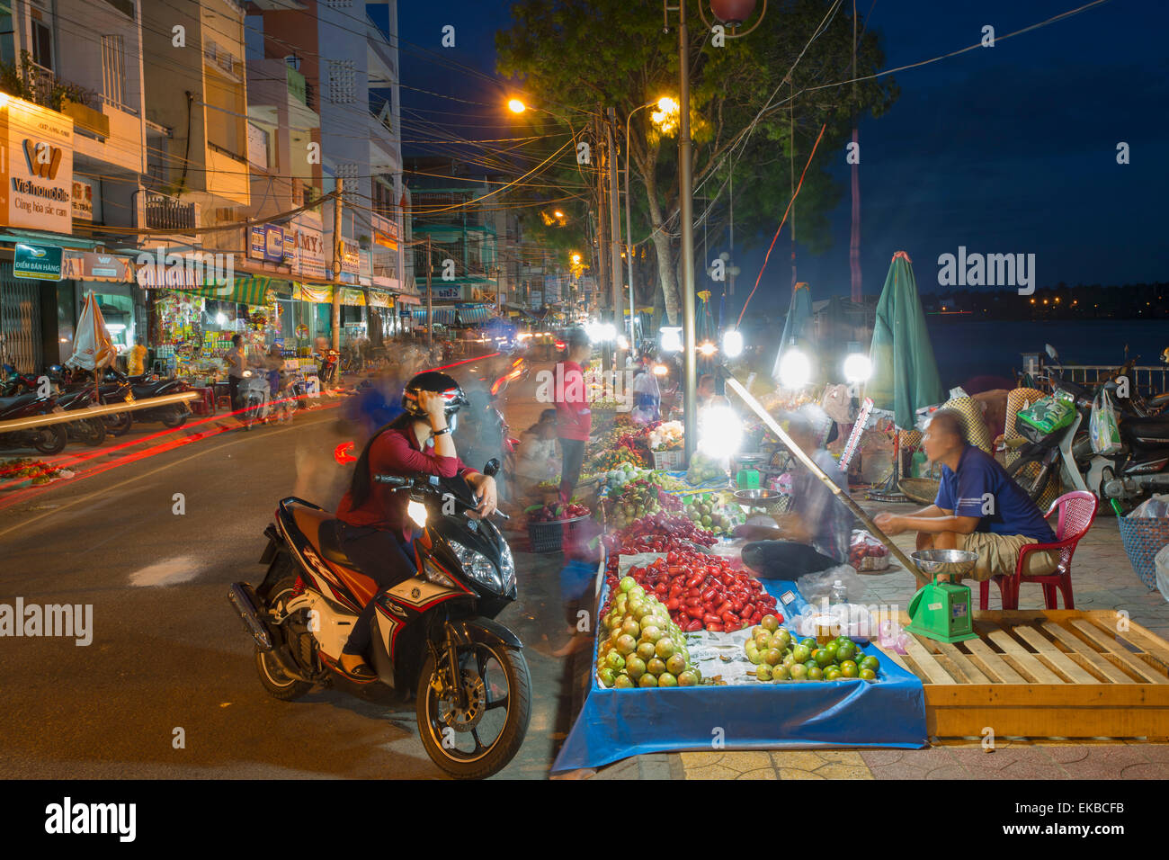 Night market, Ben Tre, Mekong Delta, Vietnam, Indochina, Southeast Asia, Asia Stock Photo