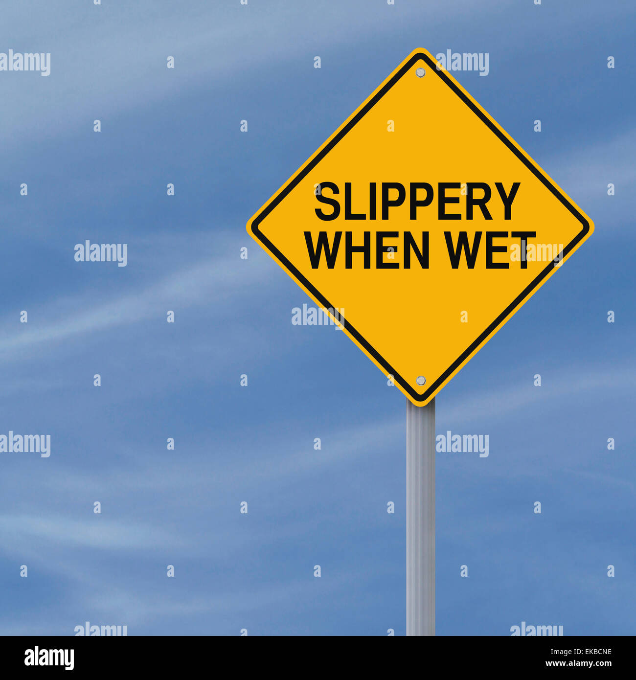 Slippery When Wet Road Sign