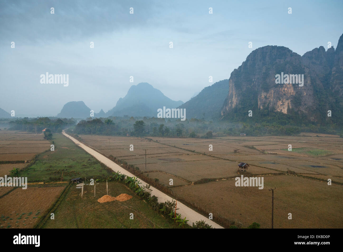 Aerial view of the countryside around Vang Vieng, Laos, Indochina, Southeast Asia, Asia Stock Photo