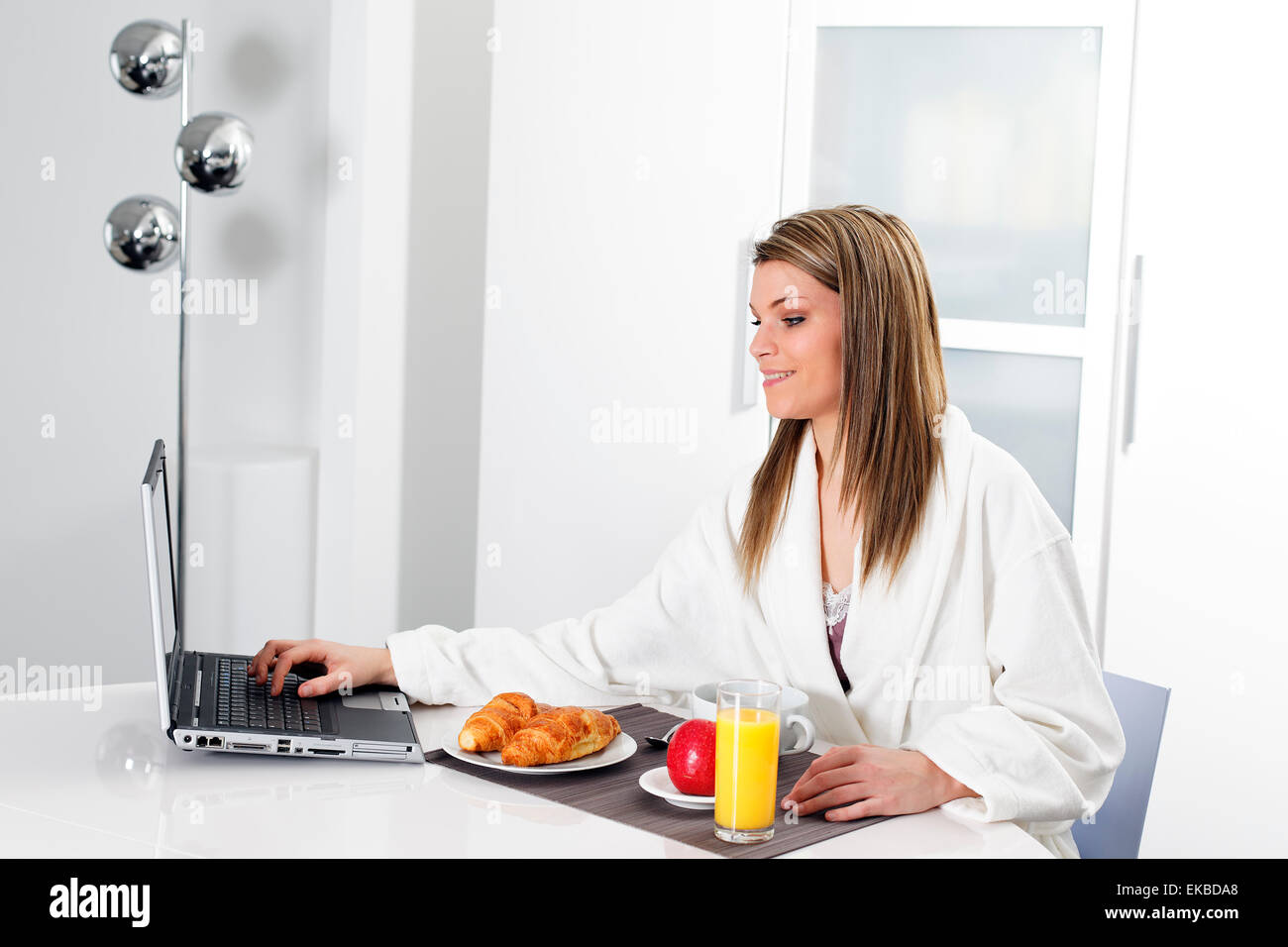 breakfast and internet Stock Photo