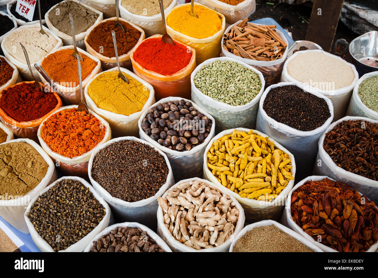Spice stall at Mapusa Market, Goa, India, Asia Stock Photo Alamy