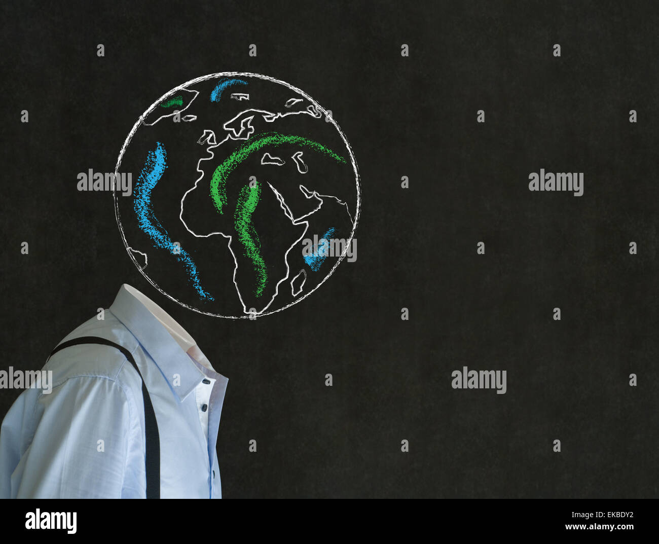 Headless man with chalk world globe earth head Stock Photo Alamy